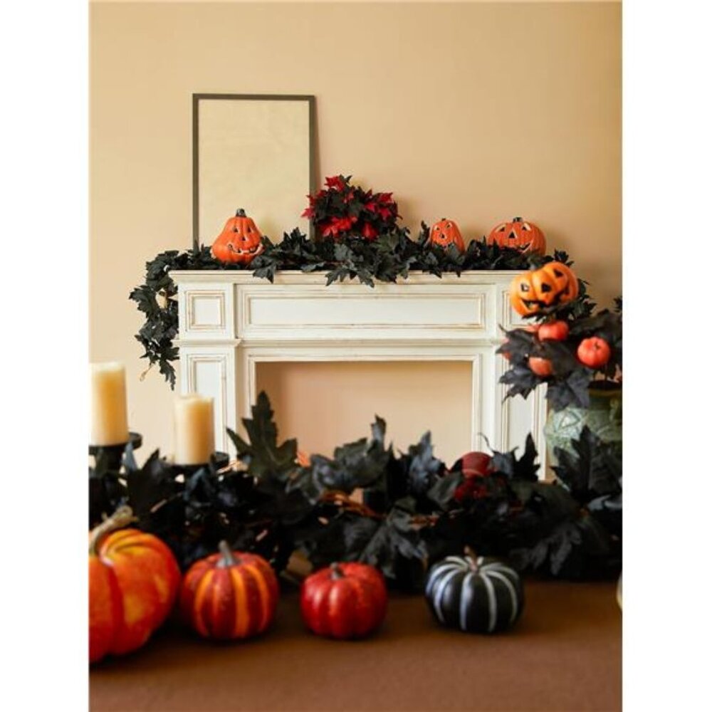 PARTY JOY Black Artificial Maple Leaf Garland - 6PCS 5.6Ft Halloween Decor, - Picture 4 of 8